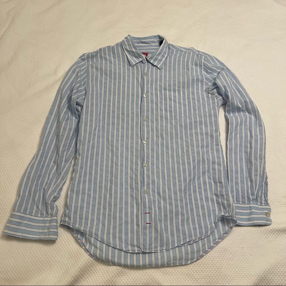 7 For All Mankind blue and white striped button down. Mens medium